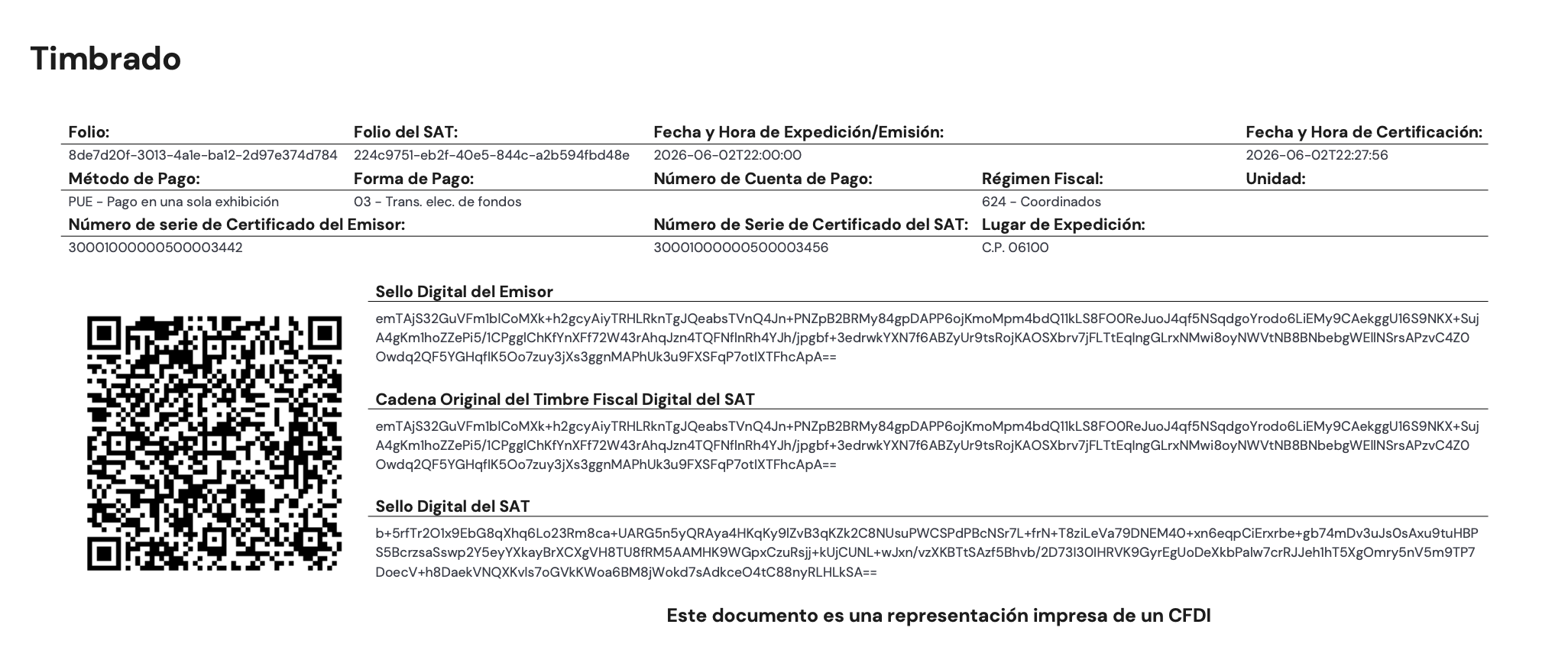 Código QR de timbrado fiscal en el Estado de Cuenta Clara