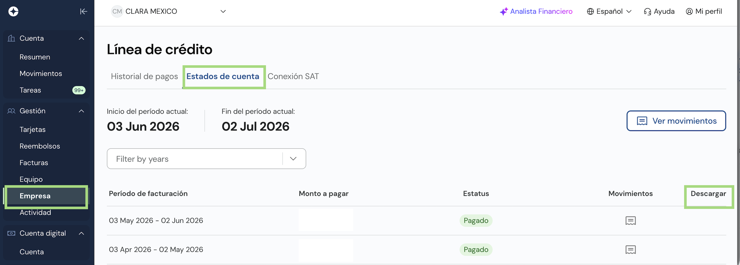 Cómo descargar el Estado de Cuenta desde la plataforma Clara