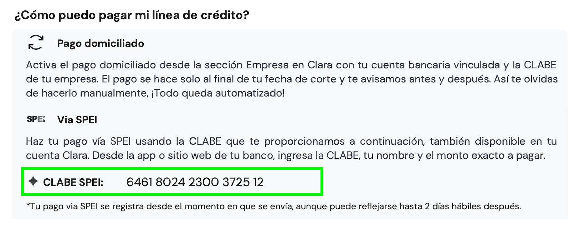 CLABE SPEI para pagar el Estado de Cuenta Clara